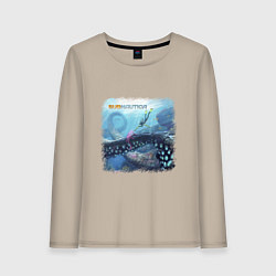 Лонгслив хлопковый женский Subnautica - подводный мир, цвет: миндальный