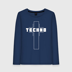 Лонгслив хлопковый женский Techno крест, цвет: тёмно-синий