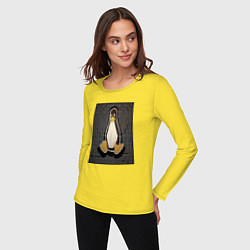 Лонгслив хлопковый женский Linux Tux cubed, цвет: желтый — фото 2