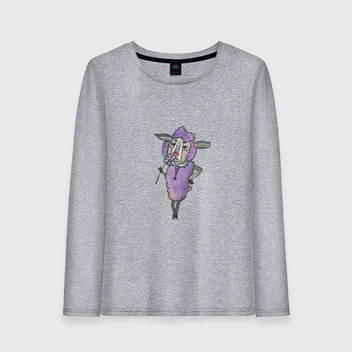 Женский лонгслив Фиолетовая овечка с цветком / Меланж – фото 1