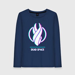 Лонгслив хлопковый женский Dead Space в стиле glitch и баги графики, цвет: тёмно-синий