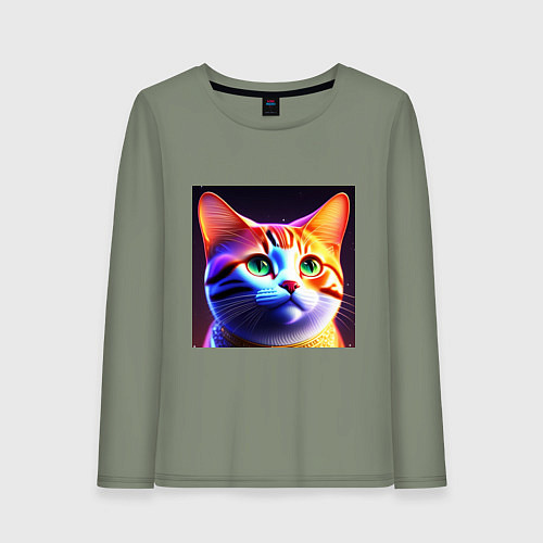 Женский лонгслив Милый котик с большими глазами / Авокадо – фото 1