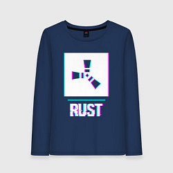 Лонгслив хлопковый женский Rust в стиле glitch и баги графики, цвет: тёмно-синий