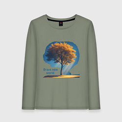 Лонгслив хлопковый женский Дивный новый мир, цвет: авокадо