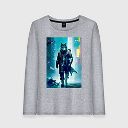 Лонгслив хлопковый женский Крутой волчара - киберпанк, цвет: меланж