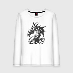 Лонгслив хлопковый женский Скандинавский дракон викингов, цвет: белый