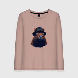 Женский лонгслив Портрет капибары в шляпе