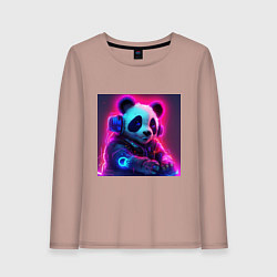 Лонгслив хлопковый женский Диджей панда в свете неона, цвет: пыльно-розовый