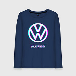 Лонгслив хлопковый женский Значок Volkswagen в стиле glitch, цвет: тёмно-синий