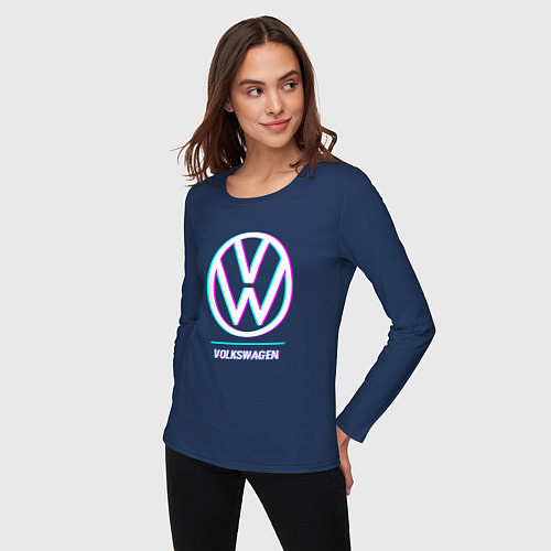 Женский лонгслив Значок Volkswagen в стиле glitch / Тёмно-синий – фото 3