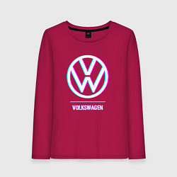 Лонгслив хлопковый женский Значок Volkswagen в стиле glitch, цвет: маджента