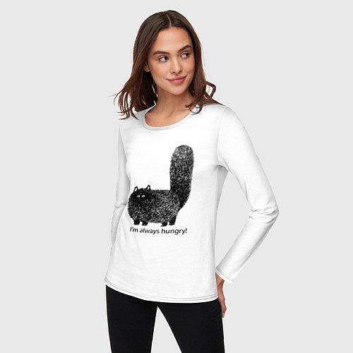 Женский лонгслив Кот, который всегда голодный - мем / Белый – фото 3