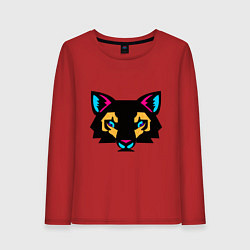 Лонгслив хлопковый женский Яркий абстрактный кот, цвет: красный
