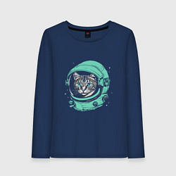 Лонгслив хлопковый женский Котик астронавт, цвет: тёмно-синий
