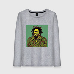 Лонгслив хлопковый женский Боб Марли 2D граффити эффект, цвет: меланж