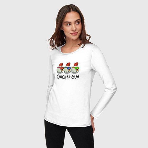 Женский лонгслив Chicken gun - три курочки / Белый – фото 3