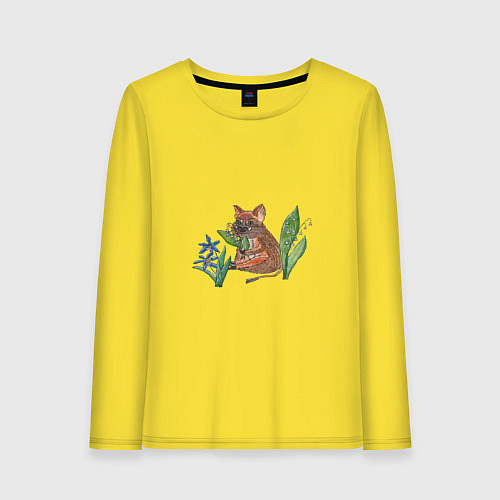 Женский лонгслив Кабанчик с весенними цветами / Желтый – фото 1