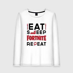 Лонгслив хлопковый женский Надпись: eat sleep Fortnite repeat, цвет: белый