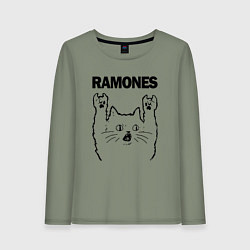 Лонгслив хлопковый женский Ramones - rock cat, цвет: авокадо