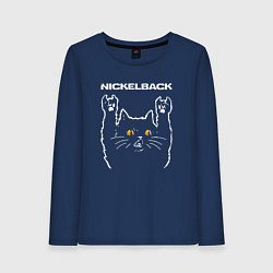Лонгслив хлопковый женский Nickelback rock cat, цвет: тёмно-синий