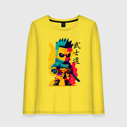 Лонгслив хлопковый женский Bart Simpson - samurai - bushido, цвет: желтый