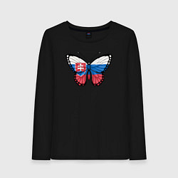 Лонгслив хлопковый женский Словакия бабочка, цвет: черный