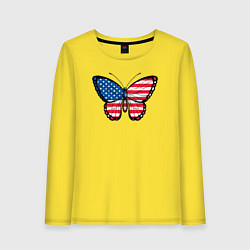 Лонгслив хлопковый женский США бабочка, цвет: желтый