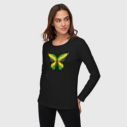 Лонгслив хлопковый женский Ямайка бабочка, цвет: черный — фото 2