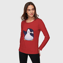 Лонгслив хлопковый женский Пингвин в танце, цвет: красный — фото 2