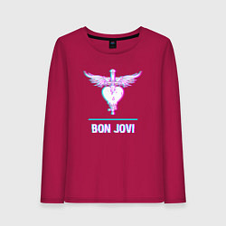 Лонгслив хлопковый женский Bon Jovi glitch rock, цвет: маджента