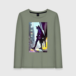 Женский лонгслив Чёрный котяра на своём районе - Бронкс