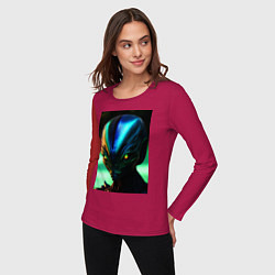 Лонгслив хлопковый женский Пришелец UFO, цвет: маджента — фото 2