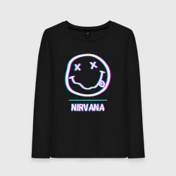 Лонгслив хлопковый женский Nirvana glitch rock, цвет: черный