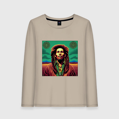 Женский лонгслив Digital Art Bob Marley in the field / Миндальный – фото 1