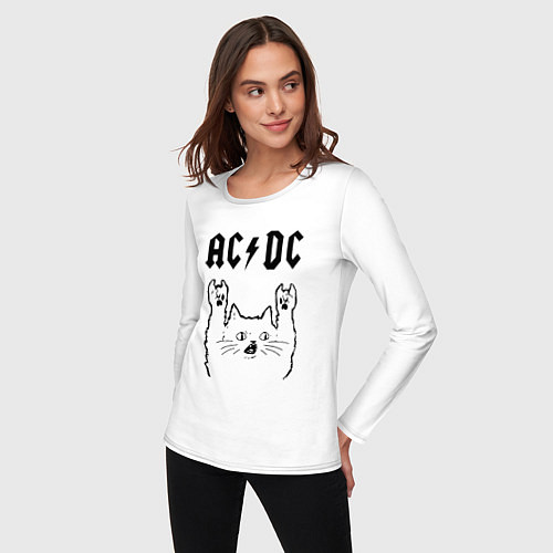 Женский лонгслив AC DC - rock cat / Белый – фото 3