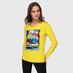 Лонгслив хлопковый женский Viva Cuba - car - retro, цвет: желтый — фото 2