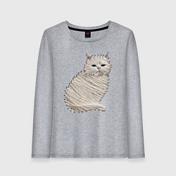 Лонгслив хлопковый женский Вышивка Кот, цвет: меланж