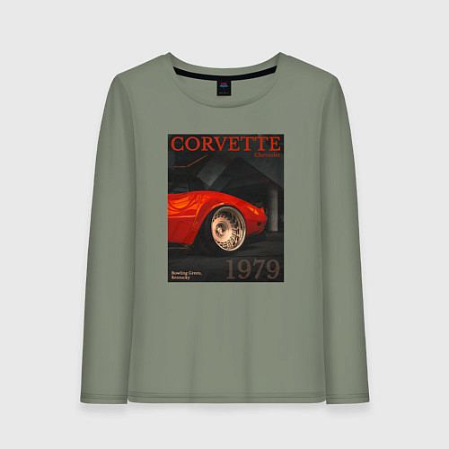 Женский лонгслив Обложка журнала Chevrolet Corvette C3 / Авокадо – фото 1