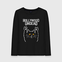 Лонгслив хлопковый женский Hollywood Undead rock cat, цвет: черный