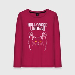 Лонгслив хлопковый женский Hollywood Undead rock cat, цвет: маджента