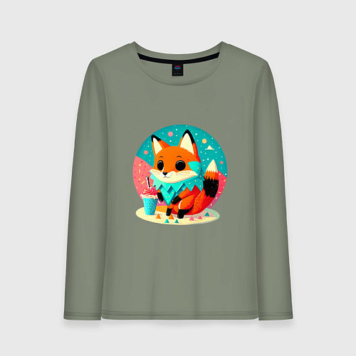 Женский лонгслив Летняя лиса с мороженым / Авокадо – фото 1