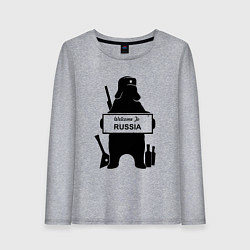 Лонгслив хлопковый женский Россия медведь балалайка водка ушанка, цвет: меланж