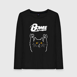 Лонгслив хлопковый женский David Bowie rock cat, цвет: черный
