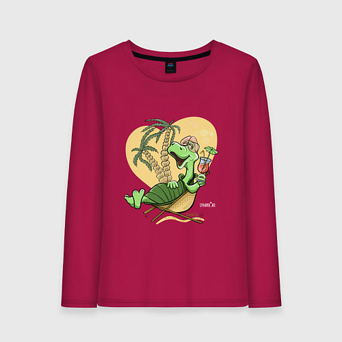 Женский лонгслив Черепаха на отдыхе, футболка хб / Маджента – фото 1