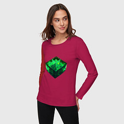 Лонгслив хлопковый женский Куб из зелёного кристалла, цвет: маджента — фото 2