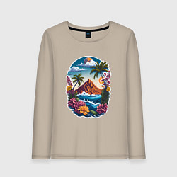 Лонгслив хлопковый женский Горы и море - экзотика, цвет: миндальный