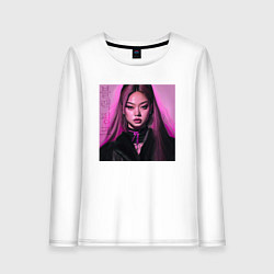 Лонгслив хлопковый женский Blackpink Jennie аниме рисунок, цвет: белый