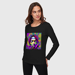 Лонгслив хлопковый женский Jimi Hendrix in color Glitch Art, цвет: черный — фото 2