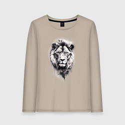 Женский лонгслив Голова льва рисунок карандашом