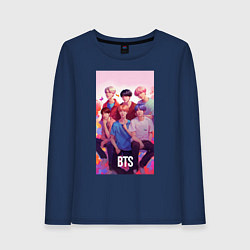 Лонгслив хлопковый женский BTS art anime style, цвет: тёмно-синий